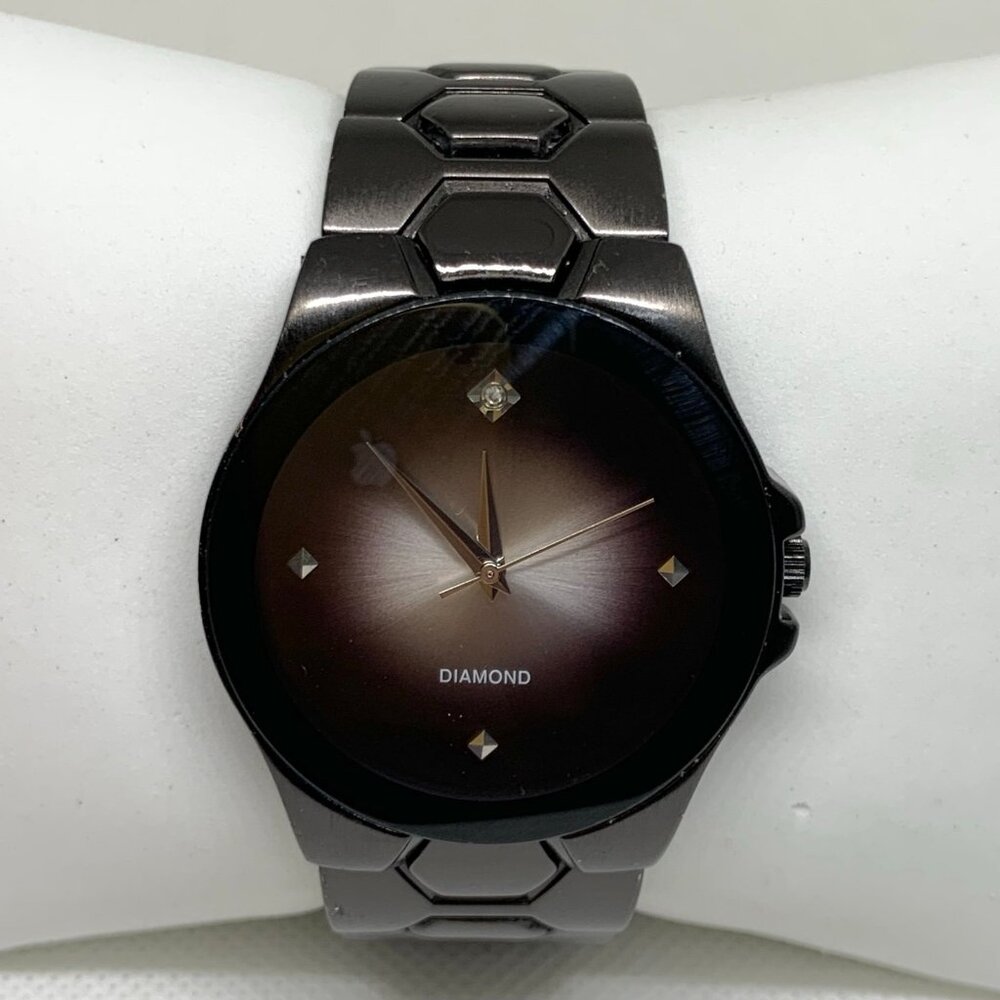 Allude Diamond men watch 40mm black tone quartz analog bracelet size 7” running